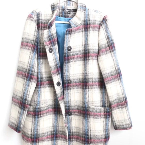 Kenneth Cole NY Wool Blend Plaid Coat Snap Closure Collar Women Sz L  NWT - Picture 3 of 15